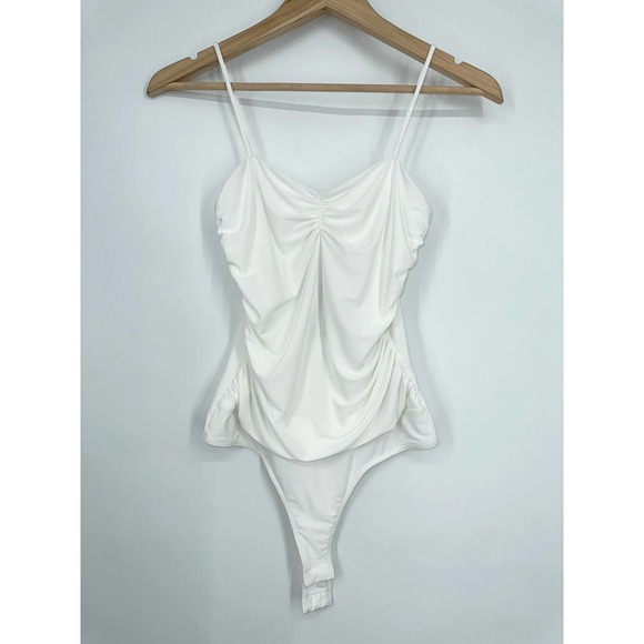 Revolve Tops - 21 Saints Ruched Spaghetti Strap Tank Top Bodysuit White NWT